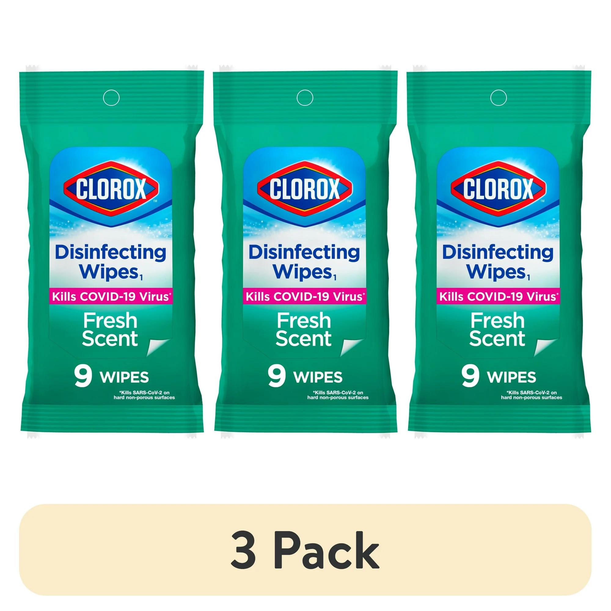 (3 pack) Clorox Disinfecting Wipes on the Go Bleach Free Travel Wipes  Fresh Scent  9 Count