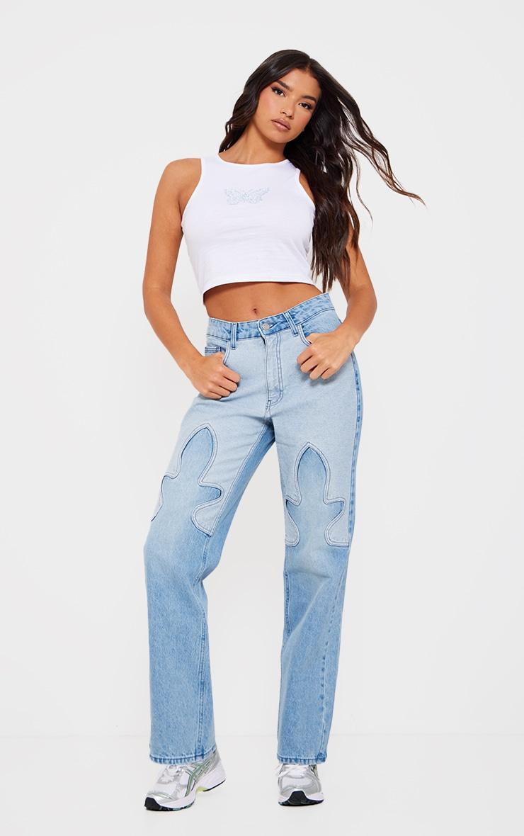 Blue Western Patch Denim Jeans