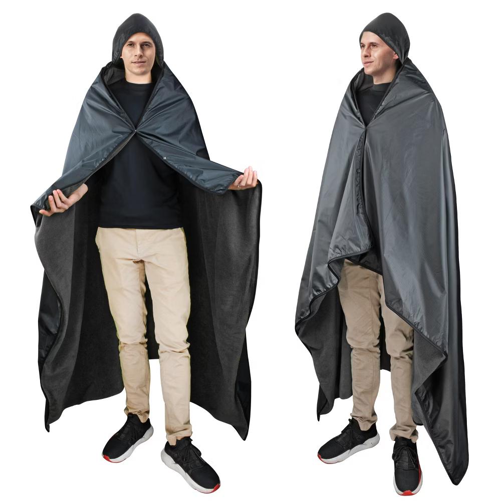 Catalonia Waterproof Outdoor Blanket for Cold Weather, Windproof Stadium Blankets for Sport Events, Wearable Weatherproof Blanket, Black