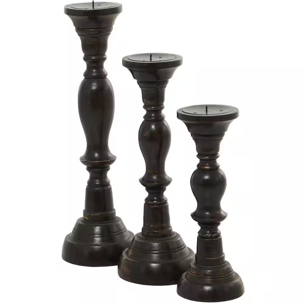 Black Mango Wood Candle Holder (Set of 3)