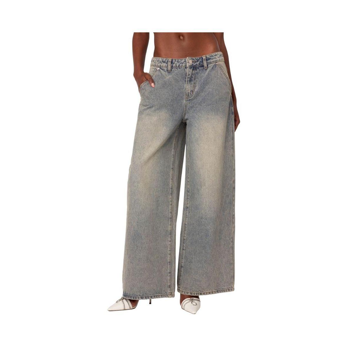 Edikted Women's Super Baggy Wide Leg Jeans - Gray