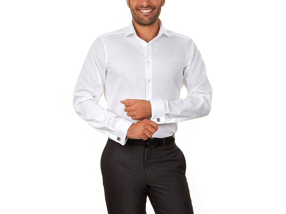 Calvin Klein Men's Dress Shirt Slim Fit Non Iron Herringbone French Cuff Men's Long Sleeve Button Up