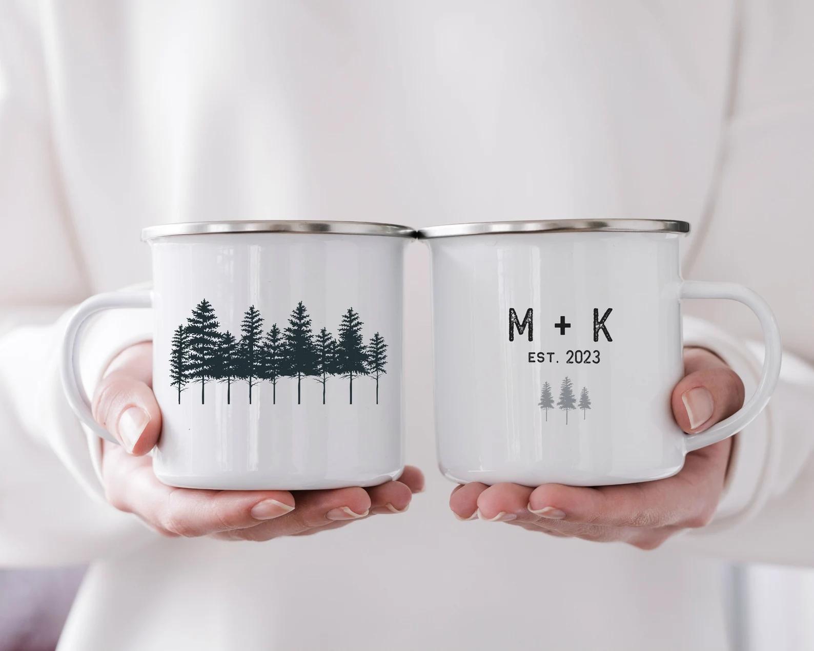 Tin gifts, Camping mug, 2022, tin cup, enamel mug, camping, outdoors, anniversary gift, wedding gift, mr and mrs, mug set, couples gift,