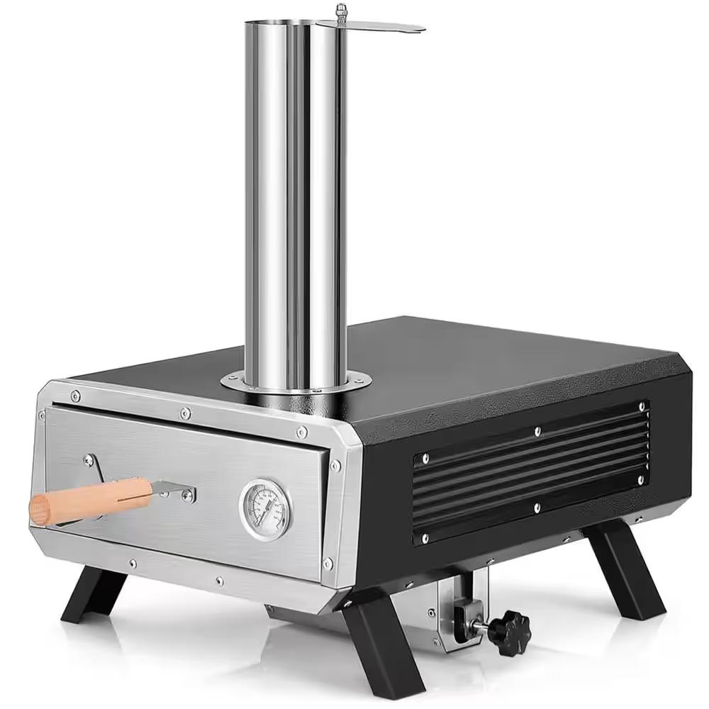 Wood Pellet Pizza Stove Outdoor Pizza Oven with 12 in. Round Rotatable Pizza Stone in Black