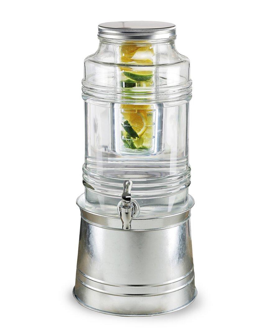 Stylesetter Bungalow Beverage Dispenser With Ice Insert, Fruit Infuser, And Galvanized Base 2.4 Gal
