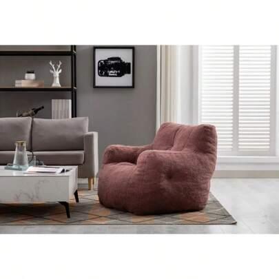 Soft Tufted Foam Bean Bag Chair With Teddy Fabric Bean Paste Red