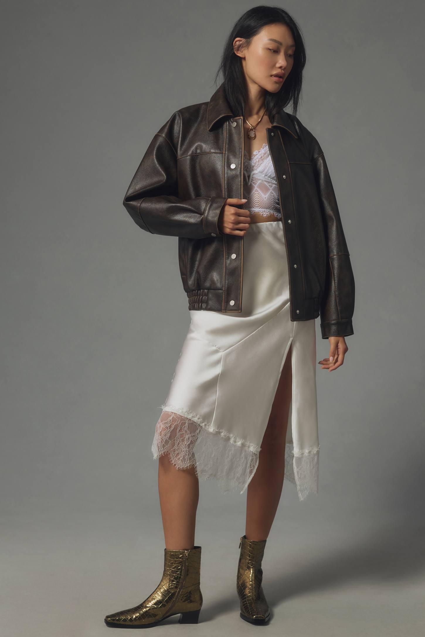 Pilcro Oversized Washed Faux-Leather Jacket