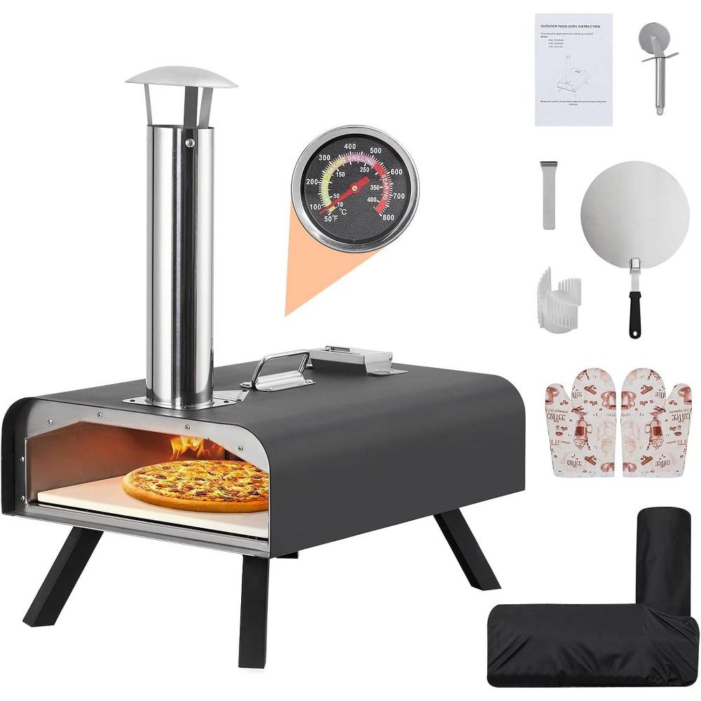 Portable Outdoor Pizza Oven,Wood Pellet Pizza Ovens with Pizza Stone,Pizza Peel, Thermometer and Carry Bag