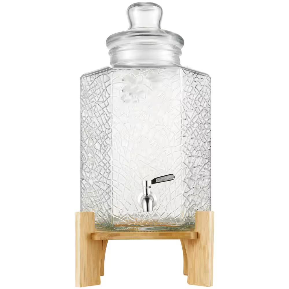 Beverage Dispenser, 2.5 gal. Drink Dispensers for Parties Glass Juice Dispenser with Stand, Stainless Steel Spigot