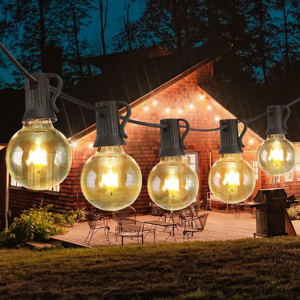 Globe String Lights, 50Ft G40 Outdoor String Lights with 50 Pcs 5W Clear Bulbs (4 Spare), 2200K Warm White Connectable Hanging Patio Lights IP44 Waterproof Backyard Lights with E12 Socket