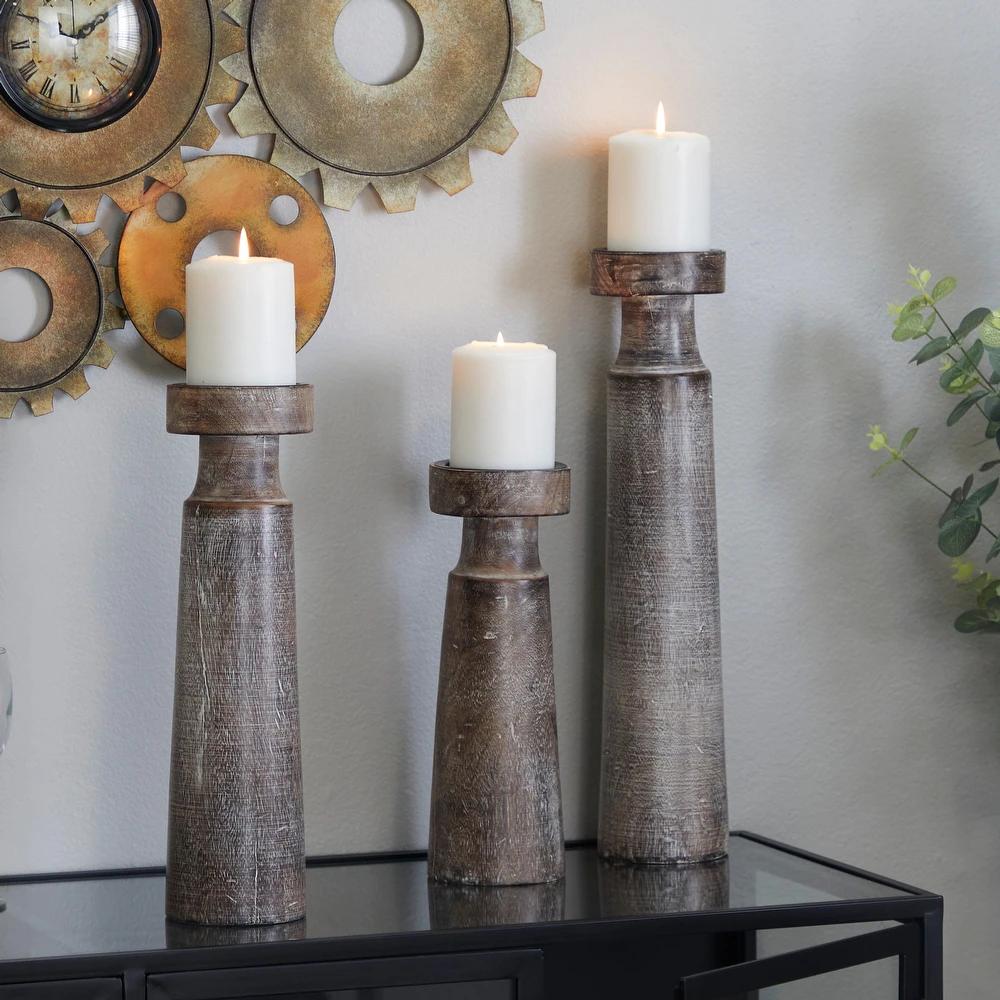 Dark Brown Mango Wood Handmade Candle Holder (Set of 3)