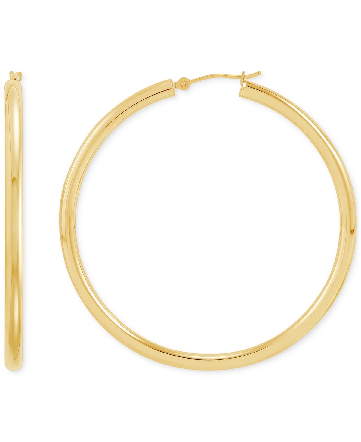 Polished Thin Tube Hoop Earrings (3mm) in 14k Gold (50mm) - Yellow Gold