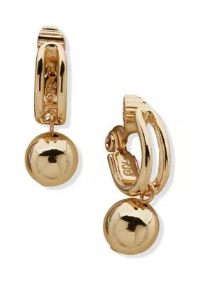 Anne Klein Gold Tone Huggie Hoop with Disc Drop Earrings