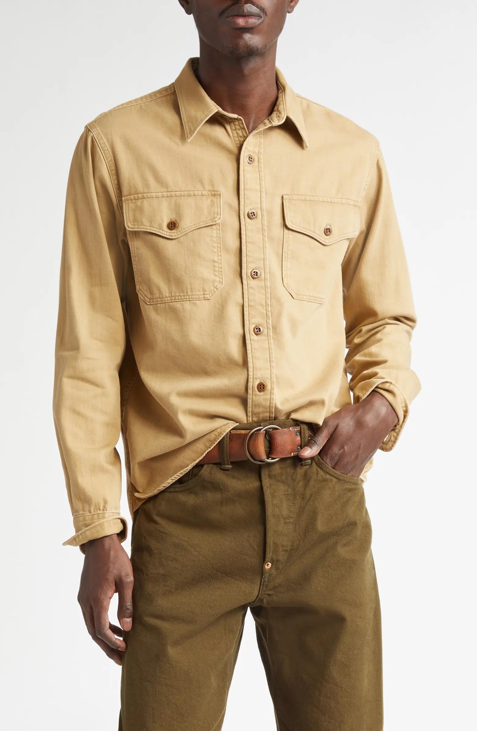 Cotton Twill Button-Up Work Shirt