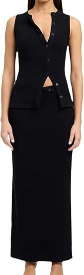 MOLERFO Knit Maxi Skirt and Tank Top Set for Women Going out Vest Matching Sets Summer Y2k 2 Piece Skirt Set