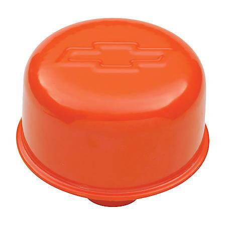Push-In Air Breather Cap, Chevy Orange; Bowtie Emblem, Fits Hole Size 1.22 Inches; 3 Dia