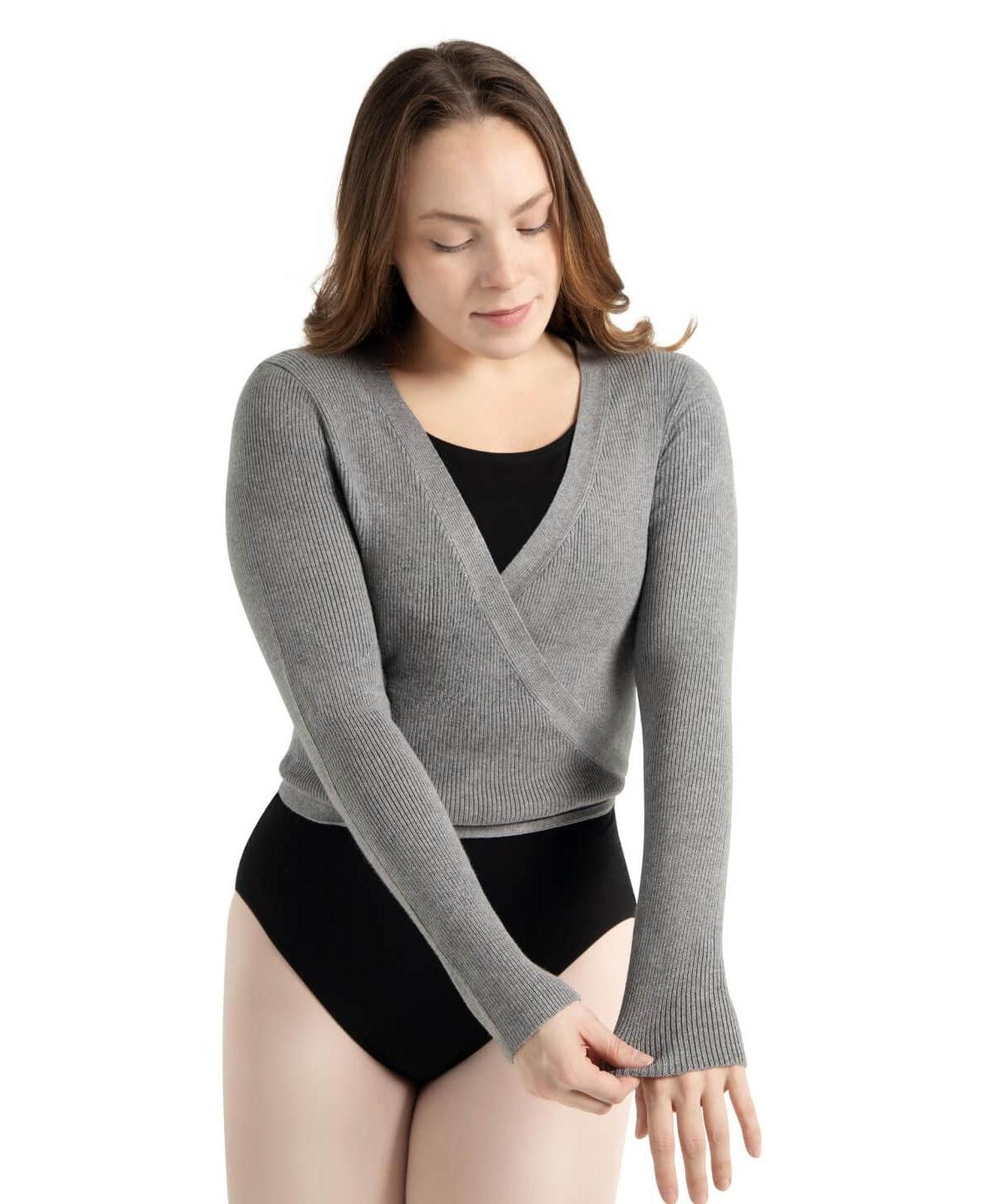 Capezio Women's Ribbed Knit Wrap Sweater - Heather gray