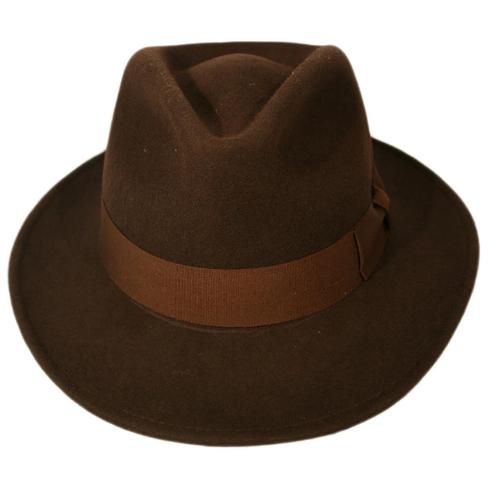 Indiana Jones Style 100% Wool Fedora Hat with Ribbon Band
