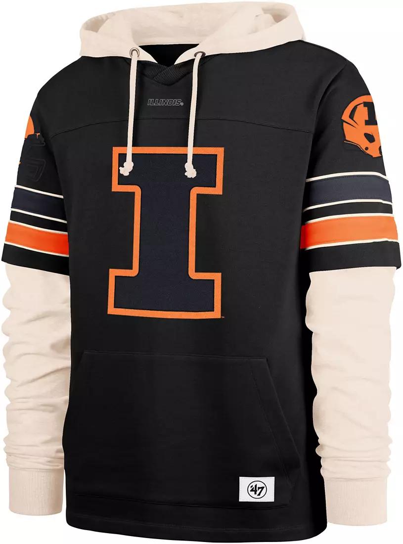 '47 Men's Illinois Fighting Illini Black Split Zone Cornerback Lacer Pullover Hoodie