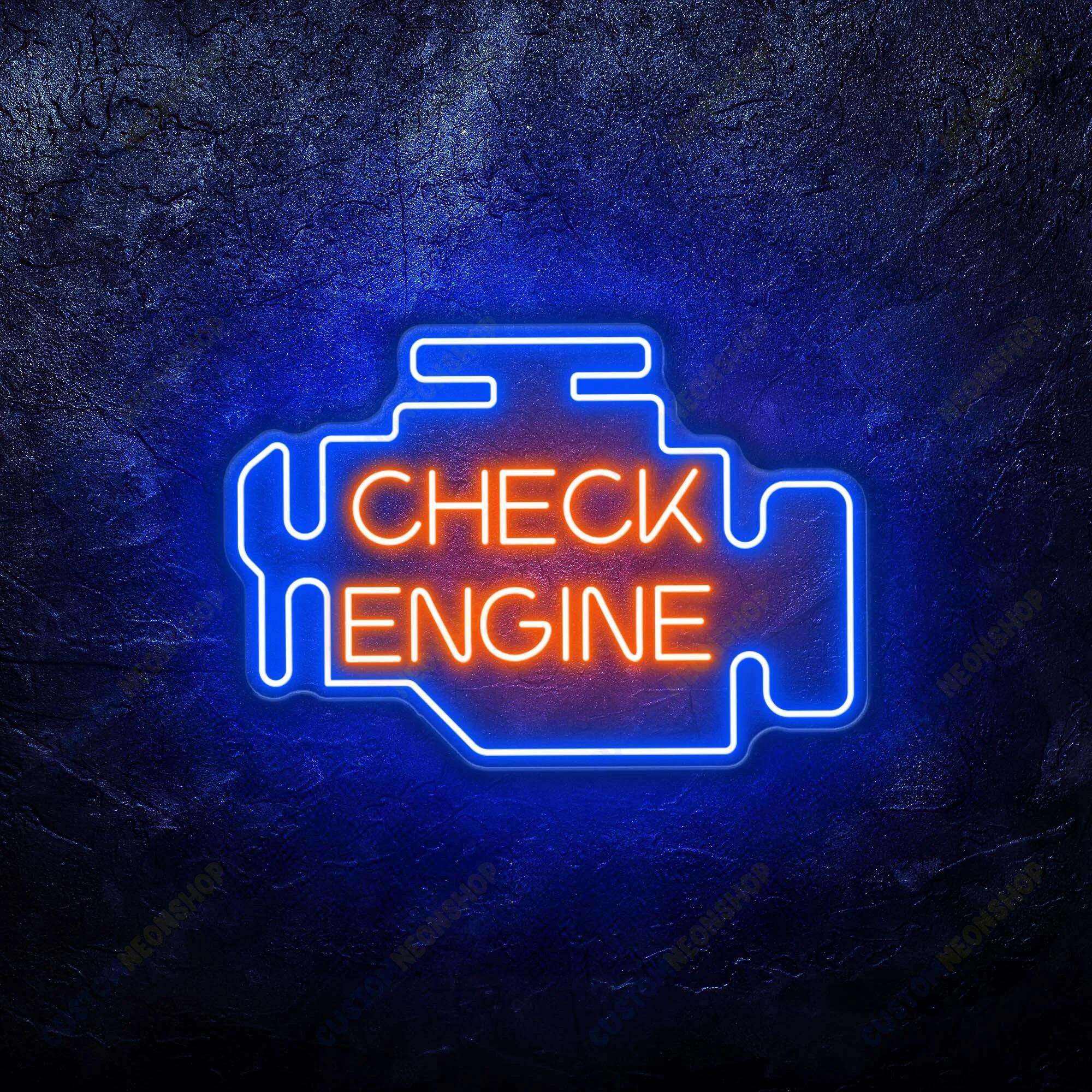 Engine Neon Sign, Check Light Car Auto Shop Signage, Garage Gift For Him, Mancave