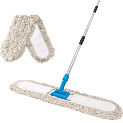 36” Commercial Dust Mop For Floor Cleaning, Industrial Dry Mop With Heavy Duty Long Handle, Large Cotton Reusable Mop Head, For Cleaning Office Garage