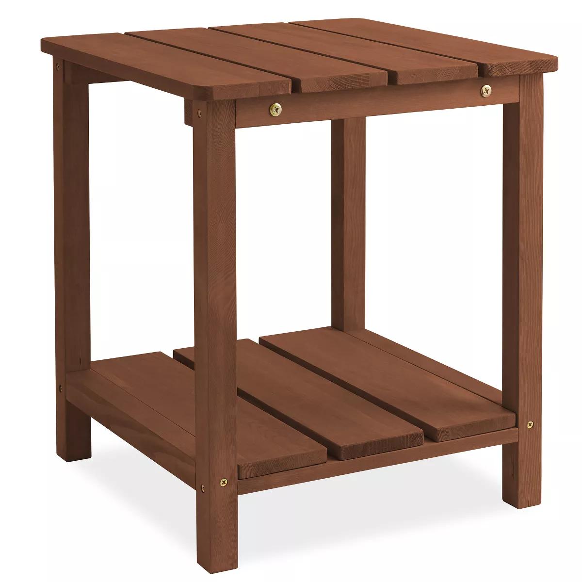 Casafield Adirondack Side Table, Cedar Wood Outdoor End Table with Shelf for Patio, Deck, Lawn, and Garden